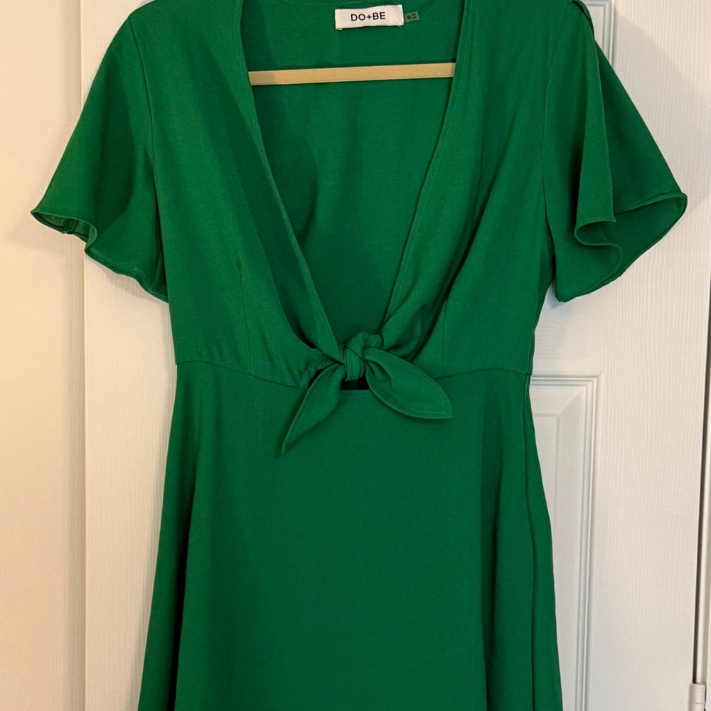 Green tie front dress
